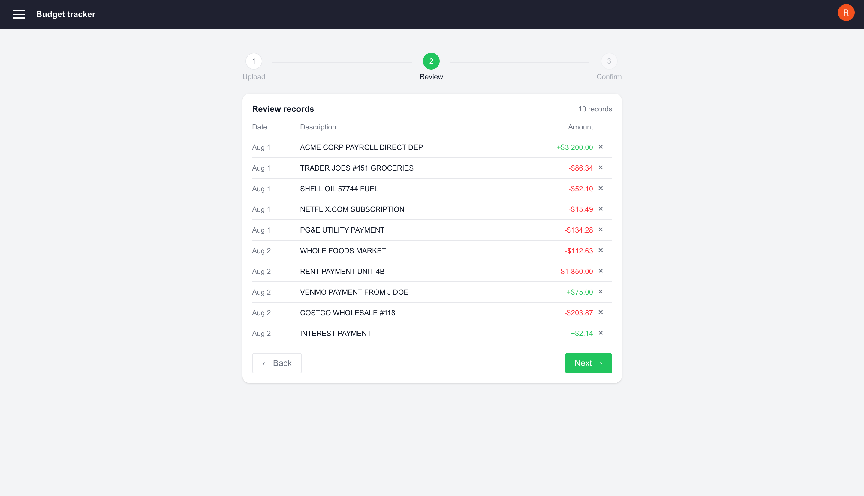 Rails demo — CSV import review before commit
